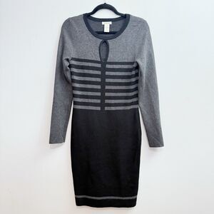 Max Studio Women’s Medium Gray Striped Knee Length Bodycon Sweater Dress